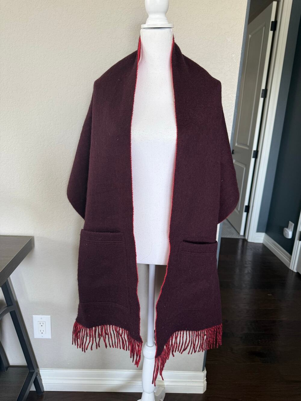 Worth New York 100% Wool Color block Shawl Scarf Pockets